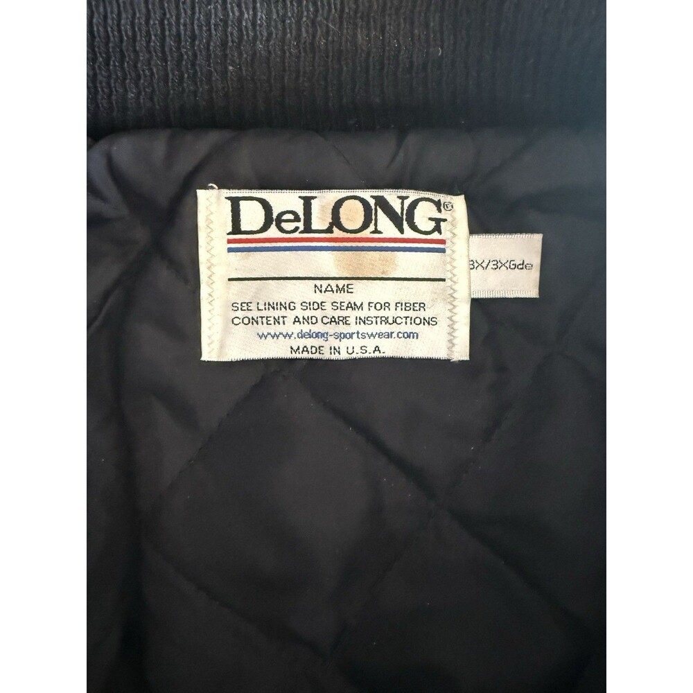 Vintage  DeLONG Varsity Jacket 3XL Black Red Leather Sleeves USA Made - Picture 6 of 6